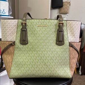 Michael Kors Olive and Tan Tote Bag